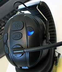 Headset controls with blue power indicator light