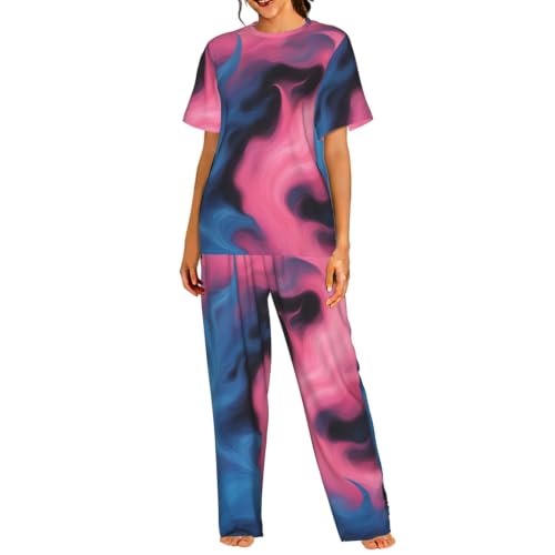 Pyjama court imprimé feu bleu et rose pour des soirées cocooning stylées