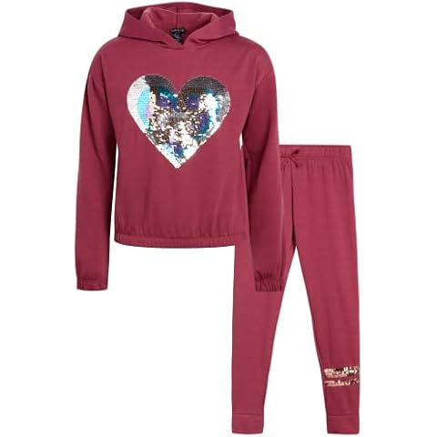 Instagirl Girls' Jogger Set - 2 Piece Yummy Fleece Hoodie and Sweatpants (Size: 4-12), Size 4, Berry Cover