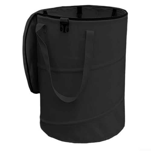 Foldable trash bin for outdoor use, designed for For Camping and BBQs, made with Oxford fabric to withstand outdoor weather and provide convenient waste storage (Is black)