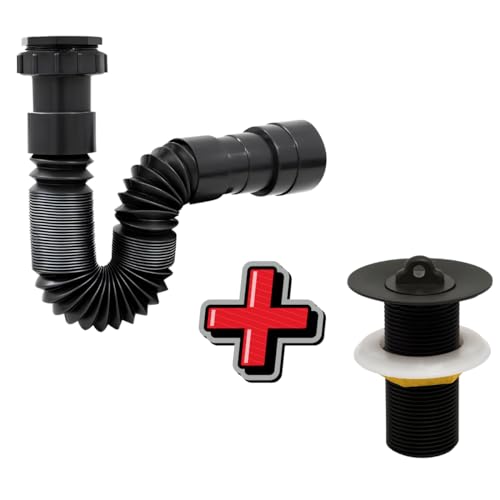 Válvula Pia Banheiro Lavatório Cuba 7/8 Metal Preta Escoamento + Sifão Sanfonado Extensivo Pvc Preto