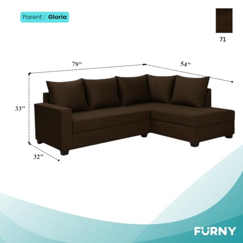 Image of FURNY Gloria 4 Seater Fabric RHS L Shape Sofa Set (Dark Brown) Premium Velvet Finish | Durable Comfort | Ideal for Living Room