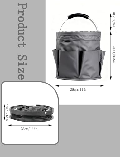 Image of Cleaning Caddy with Handle, for Cleaning Supplies Organizer Bucket | Foldable Storage Tote with 6 Pockets,17L Large Capacity Basket for Household Organizer,Laundry Room,Bathroom & Home