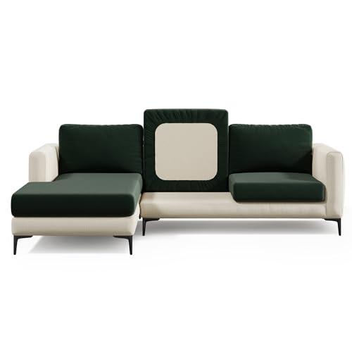 Nolan Interior Magic Sofa Cover - Velvet Chaise Couch Cover - Pet Proof, Easy Install, Stretchy Slipcover - Large, Emerald Green