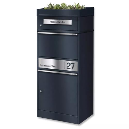 Metzler boîte à Colis avec boîte aux Lettres & Toit végétalisé – Acier thermolaqué RAL 7016 Anthracite, Plaque Nominative en INOX gravée – Grand...