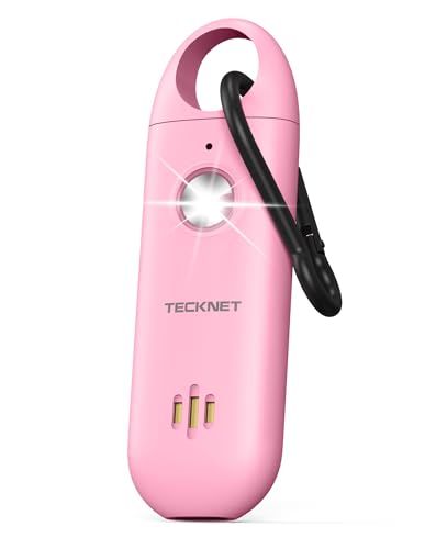 TECKNET Alarma Personal para Mujer, Alarma de Bolsillo con Sirena de 130 dB y luz de Señalización LED, Autodefensa Recargable por USB Tipo C, Alarma Personal para Niños, Ancianos