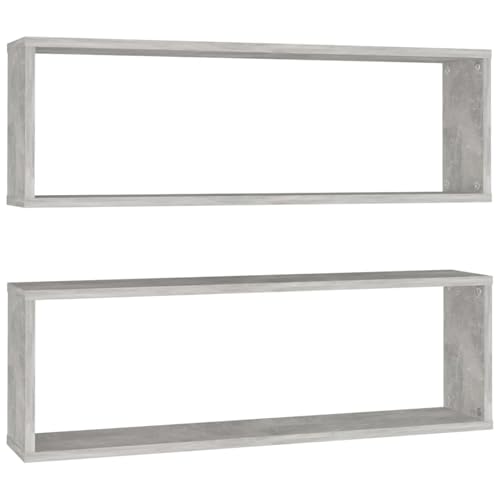 Juego de 2 estantes cúbicos de madera gris de hormigón y repisas de 80 x 15 x 26,5 cm, diseño moderno para decoración del hogar, soluciones de almacenamiento, modelo 807118