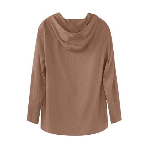 lcyhony Mens Cotton Linen Hoodies Big and Tall Long Sleeve Shirts with Hood Lightweight Comfy Button Down Casual Beach Shirts4