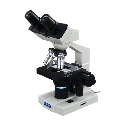 OMAX 40X-2000X LED Binocular Compound Lab Microscope w/ Double Layer Mechanical Stage + Blank Slides, Cover Slips, & Lens Cleaning Paper, M82ES-SC100-LP100