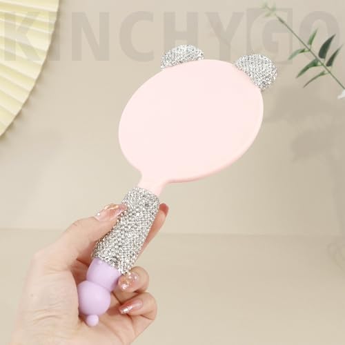 Espejo de Mano Rhinestone con Diseño Gato Rosa miniatura 4