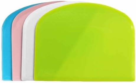 4 Pieces Plastic Dough Scraper, Bowl Scraper, Dough Scraper for Bread Dough Baking Cake Fondant Icing(White, Green, Blue, Pink)