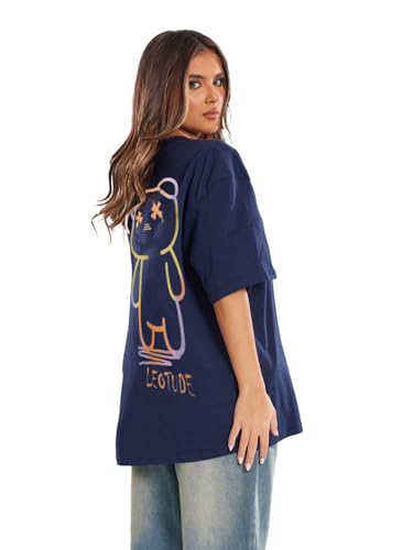 Image of LEOTUDE Women's Cotton Regular Fit Half Sleeve Oversized Tshirt, Round Neck Longline Drop Shoulder | ful Printed Combo T-Shirt (Pack Of 3)