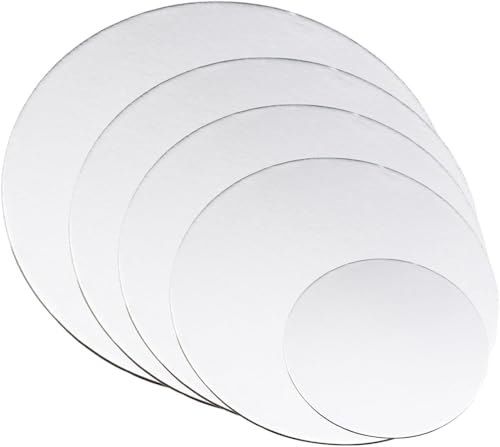 5 Pcs Silber Cake Board Card 10/16/18/20/22cm, Rund Tortenboden, Tortenplatte Pappe, Tortenteller Cake Drum, Tortenunterlage Cakeboard, Kuchenplatte Wiederverwendbar Torten Unterplatten für Transport