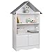 WOLTU Libreria in Legno per Bambini, Scaffale a Forma di Casa, Porta Giochi Organizzatore per Cameretta, con Ante Bianco + Tetto Grigio 62x27,2x115cm KR006