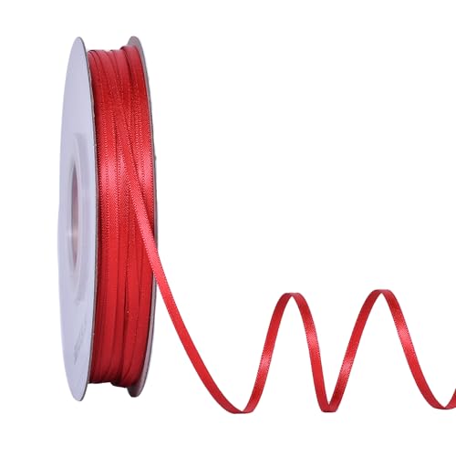 Ribest Red Double Faced Satin Ribbon, 1/8 Inch Continuous 100 Yards