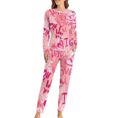 Ensemble de pyjama femme Je t'aime t-shirt manches longues et pantalon de nuit