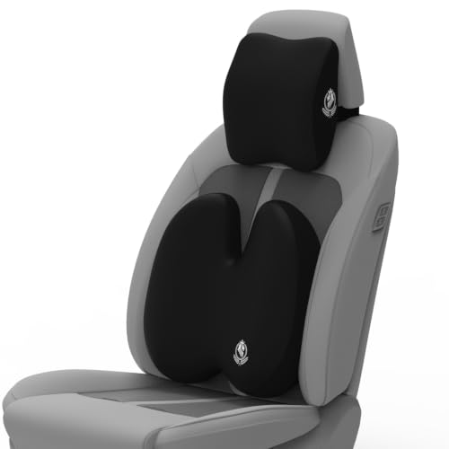 Image of MRRON Series Memory Foam Neck Rest & Extra Lumbar, Relief Pillow, 100% Soft Memory Foam Pillow, Adjustable Strap, Cervical Support for Car Seat. (Black, Backpro)