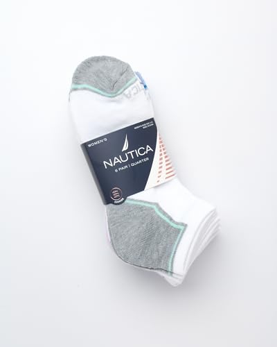 Image of Nautica Womens Quarter Socks Athletic Cushion Moisture Wicking Socks 6 Pack | Stretch Performance Dri-Motion Fabric, Cushioned with Arch Support, Breathable Mesh Panels, Quarter Cut, Shoe Size 4-10