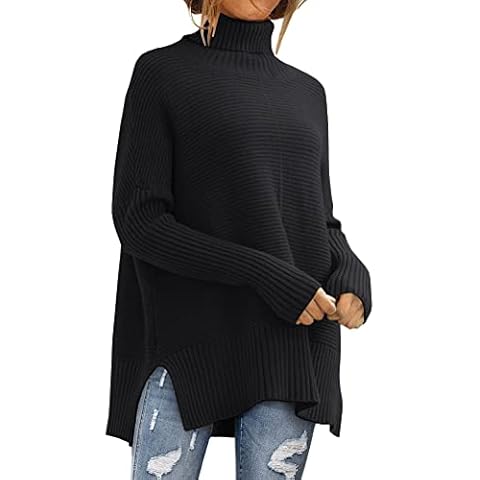 LILLUSORY Womens Turtleneck Oversized Tunic Fall Sweaters 2024 Trendy Casual Long Pullover Knit Winter Casual Cute Poncho Fashion Trendy Clothes Outfits Clothing Tops Black Cover