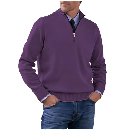 Men's Cardigan Sweaters Plus Size Zip Up Stand Collar Warm Slim Fit Cable Knitted Sweater
