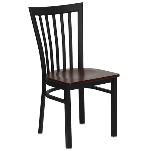Image of Flash Furniture 2 Pk. HERCULES Series Black School House Back Metal Restaurant Chair - Mahogany Wood Seat
