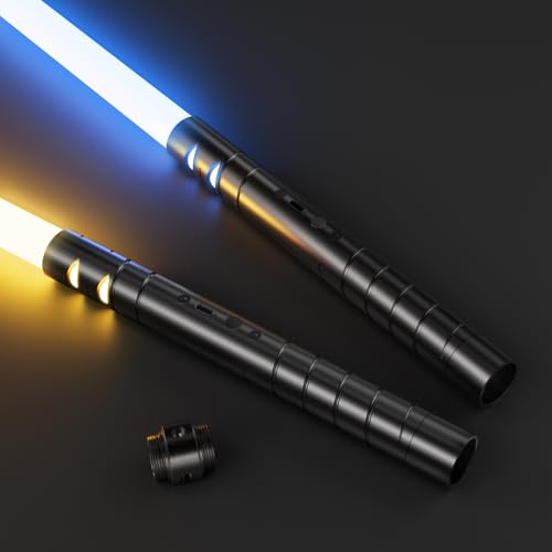jvmusaber Light Saber, Dueling Lightsaber for Kids, 20 RGB Colors, 4 FX Sound Modes, Safe LED Blade Cosplay Sword, USB Rechargeable Metal Hilt, Christmas Halloween (Black, 2 Pack)