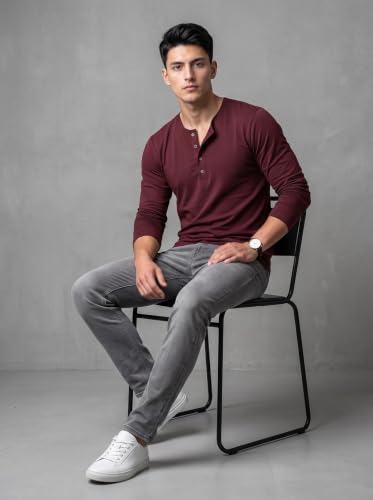 Image of BULLMER Men's Trendy Full Sleeve Henley Neck T-Shirt | Cotton Blend Solid Casual Tee | Stylish Menswear for Everyday | Sizes S to 2XL - Pack 1