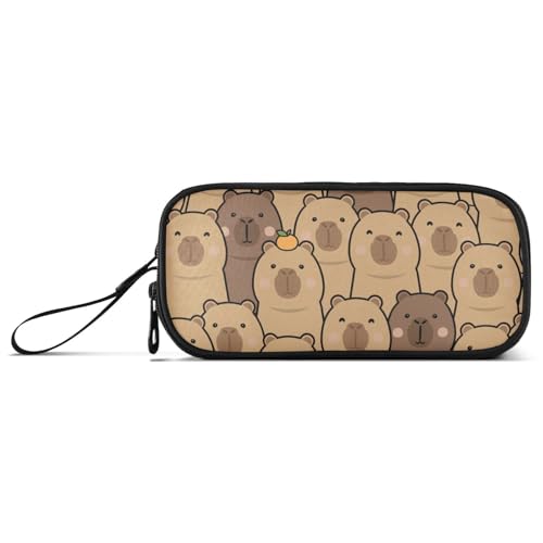 Image of Cute Capybara with Orange Pencil Case Box Boys Girls Large Pencil Pouch Zipper Compartments Big Capacity Stationery Pen Bag Organizer for Kids Teens Adults School Office