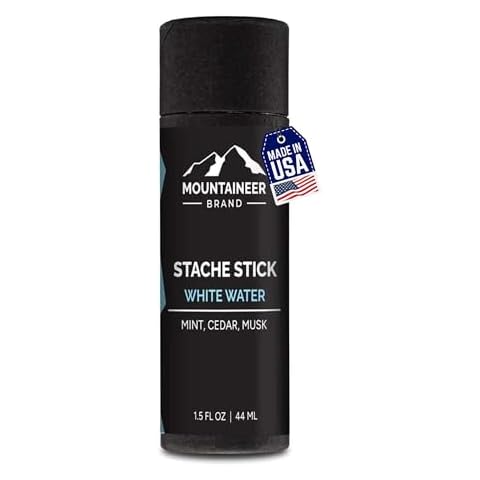 Mountaineer Stache Stick | Firm Mustache Wax for Men | Clear Moustache and Beard Wax | Strong Hold Without Added Weight | Classic Masculine Scent | Adds Shape and Style | White Water 1.5oz Cover