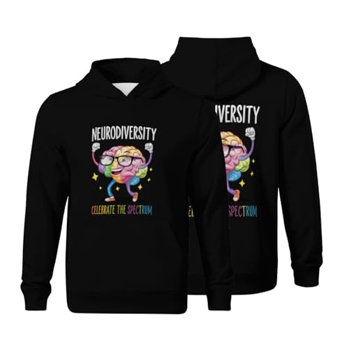 Kids Retro Neurodiversity Brain Autism Awareness Boys Girls Lightweight Kangaroo Pocket Fleece Hoodies