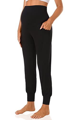 V Vocni Women'S Maternity Pants Maternity Activewear Jogger Track Cuff Sweatpants Over The Belly Stretchy Pregnancy Pants Black thumb #3