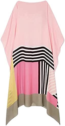 Image of Women's Satin Islamic Wear Printed Calf Length Kaftans, Designer Print Silk Caftan, Long Silk Dress, Party Kaftan Womens Pink, One Size
