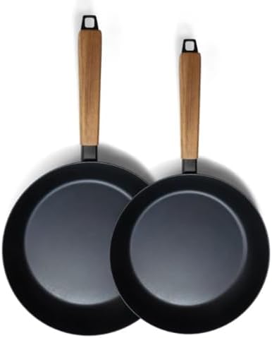 Alva Forest 2-Piece Professional Carbon Steel Cookware Set - Pre-Seasoned Non-Toxic Frying Pans - Chemical-Free, Traditional Cooking Surface - All Stovetop Compatible & Fast-Heating