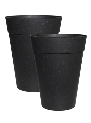 Image of Harshdeep Plant Pots for Home Decor - Rome - Indoor Living Room Balcony Garden Decorative Earth Friendly Round 12 Inch Planters Bamboo and Rice Husk Set of 2 (Black)