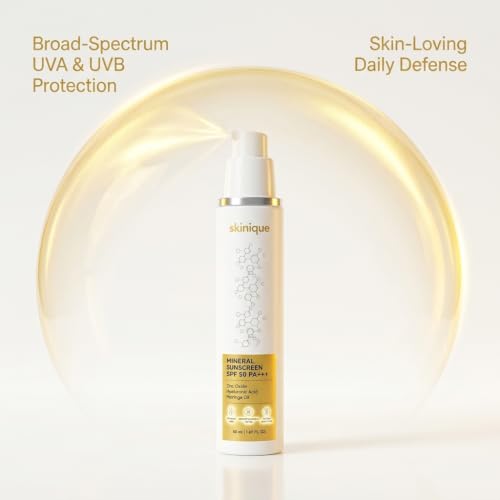 Image of Mineral Sunscreen SPF 50 PA+++ | Broad Spectrum UVA & UVB Protection | With Zinc Oxide, Squalane & Moringa Oil | Lightweight Non-Greasy Daily Sun Protection for Men & Women | 50ml