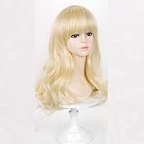 Max Beauty Blonde Wig for Women, Golden Long Wavy Wigs Party Fluffy Synthetic Wigs with Pink-Bow Tie