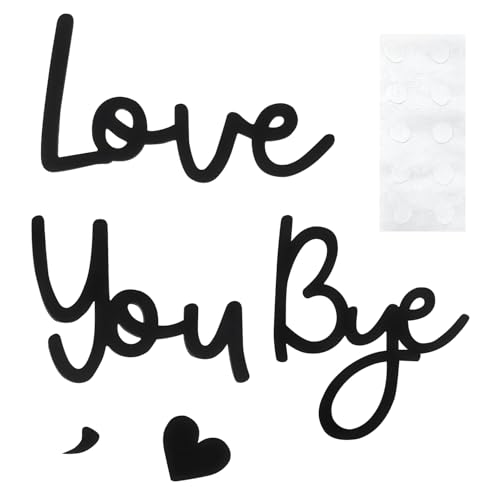 TIHNY Cartel para Encima de la Puerta Love You Bye - Decoración de Pared de Madera Negra para Pasillo y Escaleras (18x10cm) - Incluye 10 Puntos Adhesivos de Doble Cara