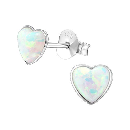 Boucles d'oreilles cœur opale argent 925 avec écrin