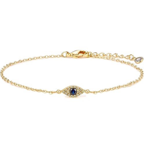 Dainty Evil Eye Bracelets for Women, Gold Plated Adjustable Evil