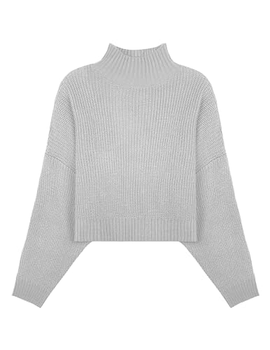 Image of Libsorge Women's Cute Turtleneck Crop Sweaters Spring 2025 Ladies Dressy Casual Lightweight Cozy Ribbed Knit Solid Long Sleeve Ultra Cropped Pullover Sweater Grey L