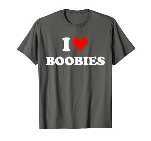 I Love Heart Boobies Funny I Red Hot Heart Boobies Joke Tee T-Shirt, Men, Asphalt Grey, Large