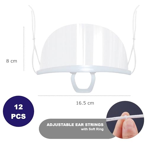 GUSTO 12 Stück Visier Transparente Maske für Nase und Mund mit weißem Rand mit Gummizügen für Küchenchefs Restaurants Ästhetikstudio (12 st - Weiß Rand)