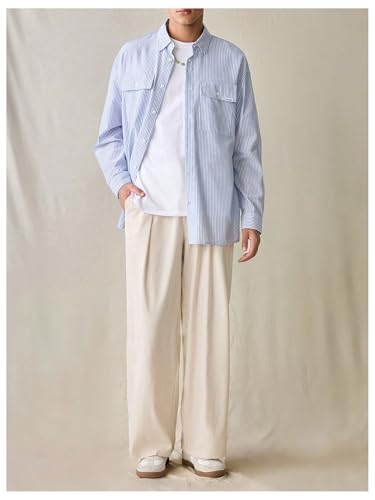 GORGLITTER Men's Casual Baggy Dress Pants with Zipper Wide Leg Pleated Straight Trousers4