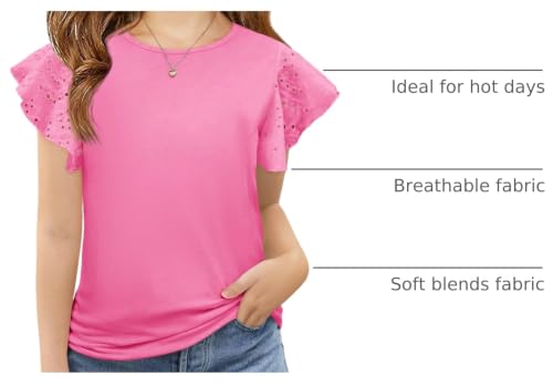 Image of Imily Bela Girls Ruffle Sleeve Shirts Crewneck Eyelet Tops 4-15 Years | Cute summer casual blouse, Soft breathable eyelet fabric with ruffle sleeves, Comfortable daily shirts for kids