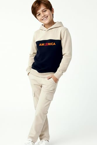 Image of Boys Hooded Sweatshirt, America Print, Cotton Blend, Long Sleeve, Navy Blue /Pink /Orange, Regular Fit