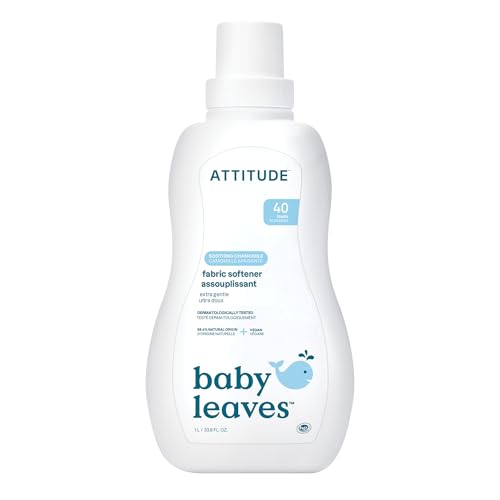 Image of ATTITUDE Baby Fabric Softener, Plant and Mineral-Based Ingredients, HE Compatible, Vegan and Cruelty-free Laundry and Household Products, Soothing Chamomile, 40 Loads, 33.8 Fl Oz