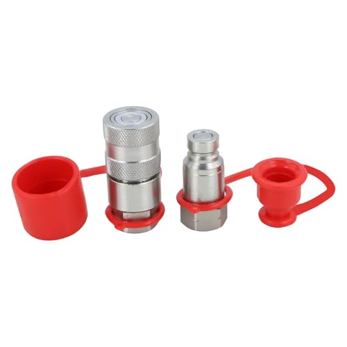 Image of 1 /4 inch Skid Steer Flat Face Hydraulic Quick Connect Couplers With Dust Covers - Compatible With Parker FE Series | Safeway FFE49 Series | Faster FFH Series