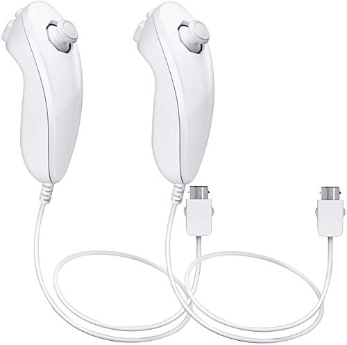 BEIARA Wii Nunchuck Controllers Replacement for Nintendo WII U Motion Controllers Video Game - 2Packs (White)