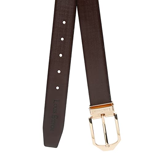 Image of LOUIS STITCH Men's Brown Italian Leather Belt 1.25 inch (35mm) Handmade Formal Stylie Waist Strap with Golden Buckle Belt for Men Gents Boys (RP-BR-TG-GD)