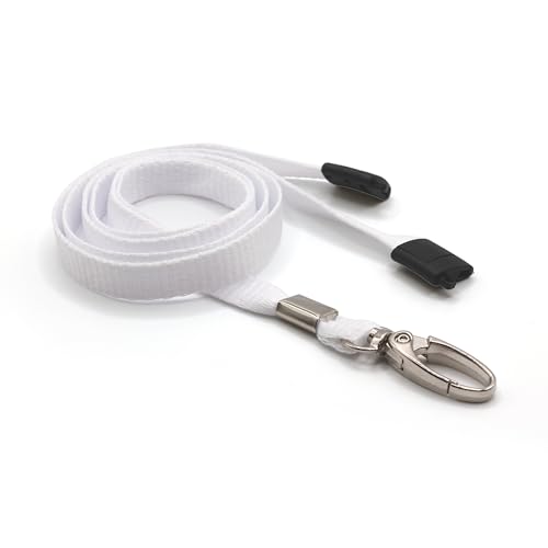 Image of EasyBadge White Lanyards for ID Badges with Safety Breakaway and Metal Lobster Clip - Pack of 100